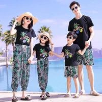 summer matching family clothes mum daughter clothes dad son t shirt pants holiday seaside beach couples matching clothing