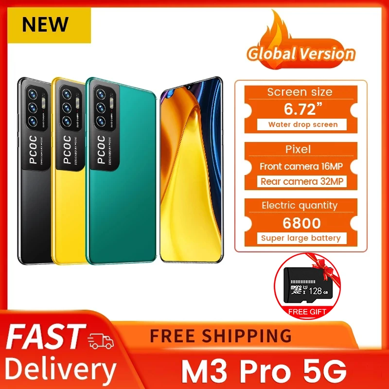 

New Product POCQ M3 Pro 6.72 Inch Smartphone 16GB+512GB 6800mAh 10 Core Android HD Full Screen Unlocked 4G 5G Cell Phone