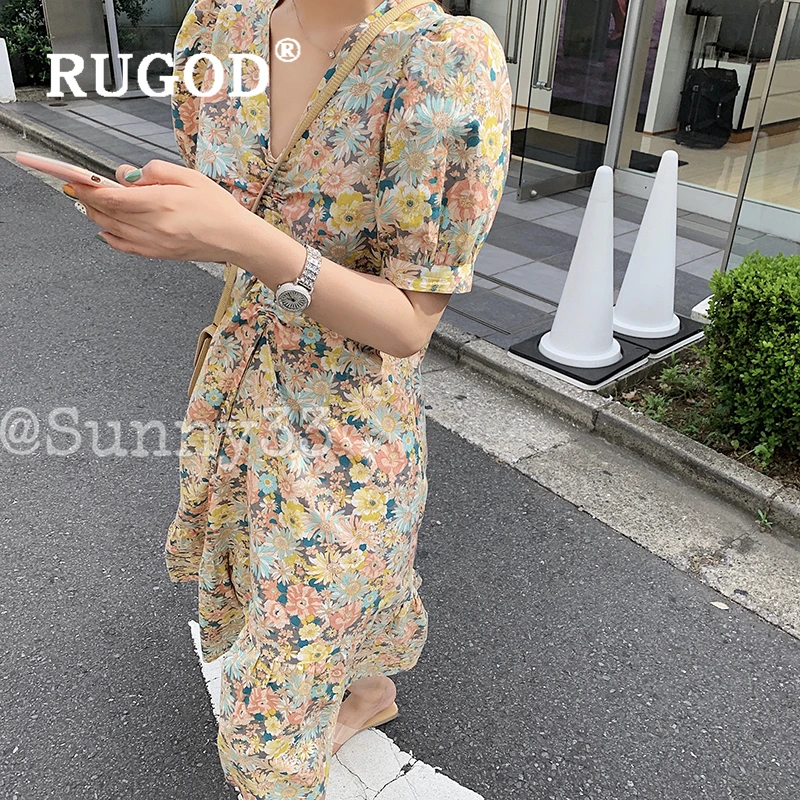 RUGOD в Корейском стиле из шифона с объемным рукавом женское платье Винтаж