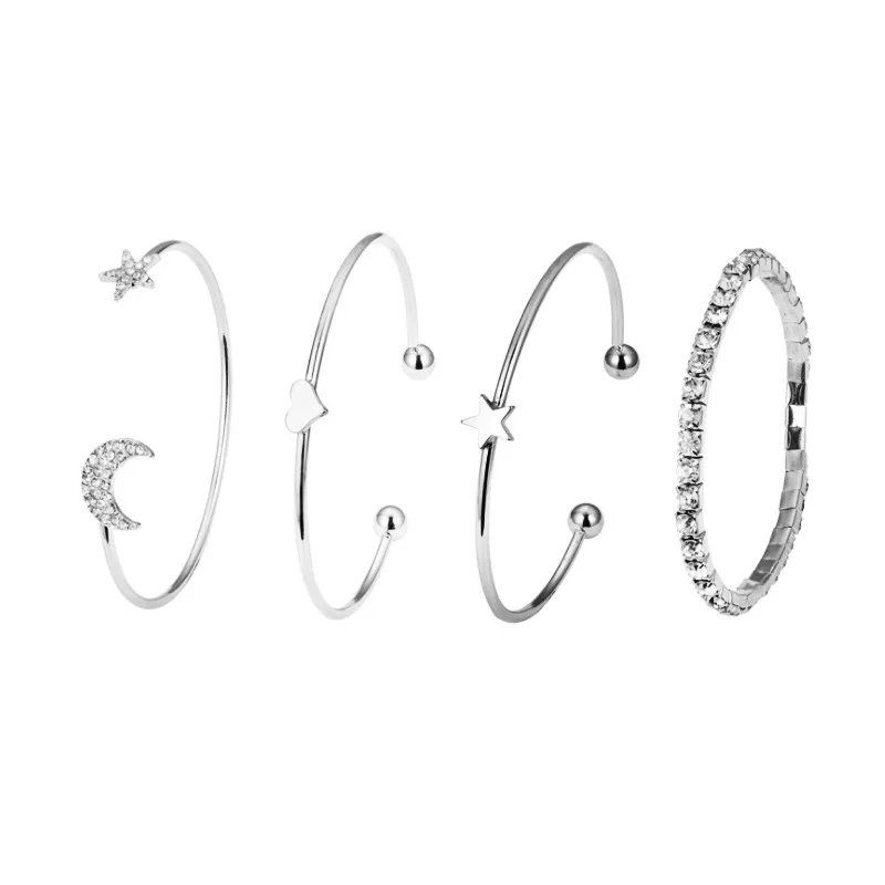 

4 Pcs/lset Charm Luxury heart Bracelet Bangle Stars&moon fashion Bracelets For Women Simplicity Jewellery Pulseira Feminina