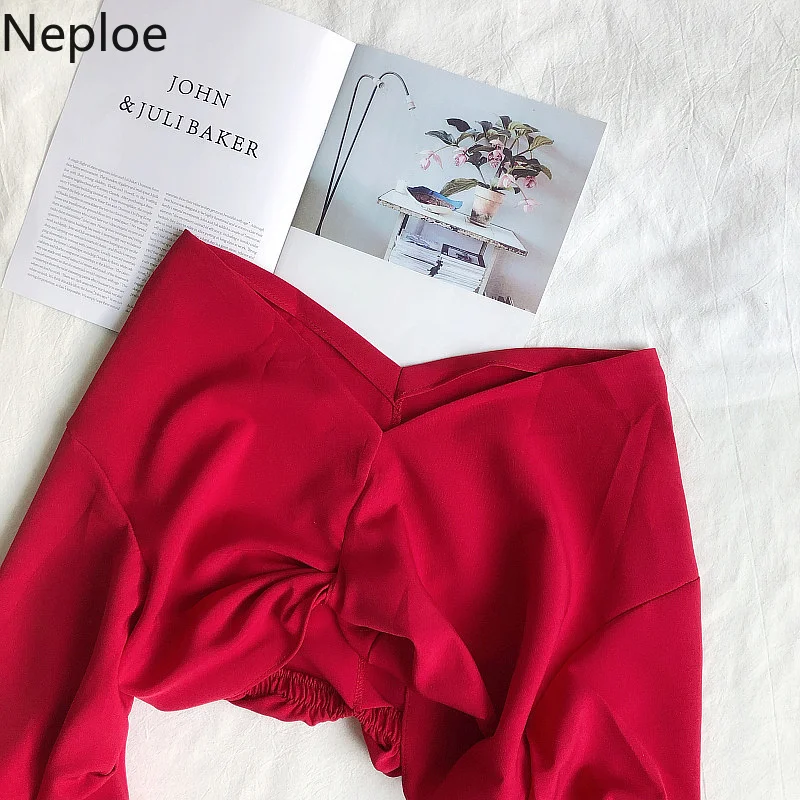 Сексуальная Блузка Neploe с V образным вырезом открытыми плечами и длинными