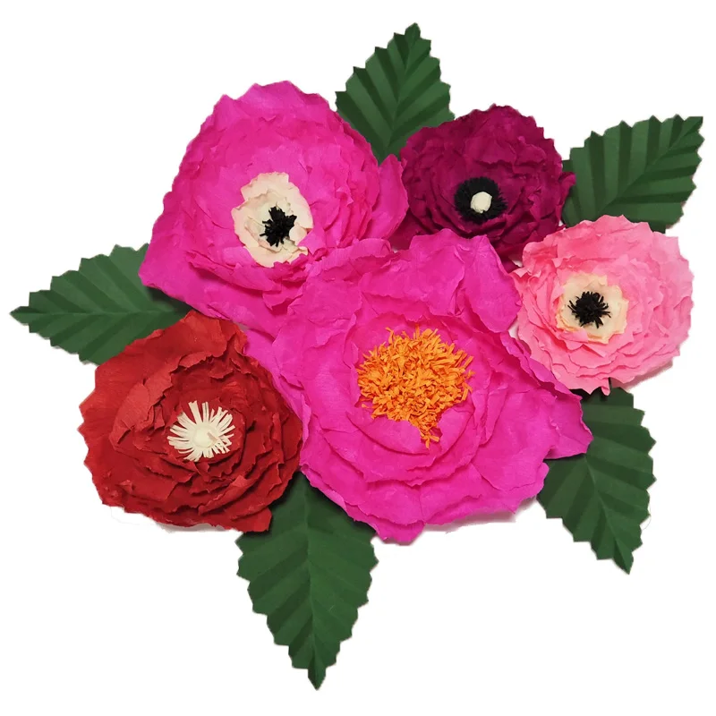 Гигантская Креп бумага 2018 цветы ручной работы 5 шт. + листья декор для свадьбы и