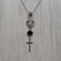 goth gothic black onyx stone cross heart pendant necklace gift for women best friends new fashion jewelry wholesale