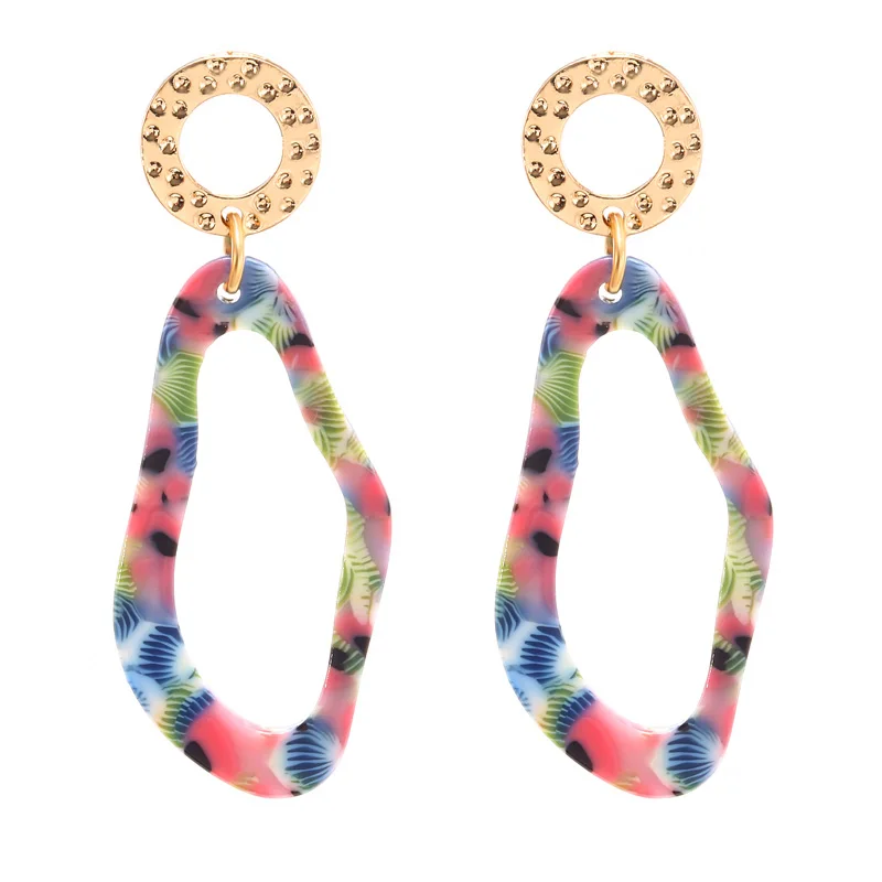 Корейские цветные серьги Необычные геометрические уксусная кислота висячие для