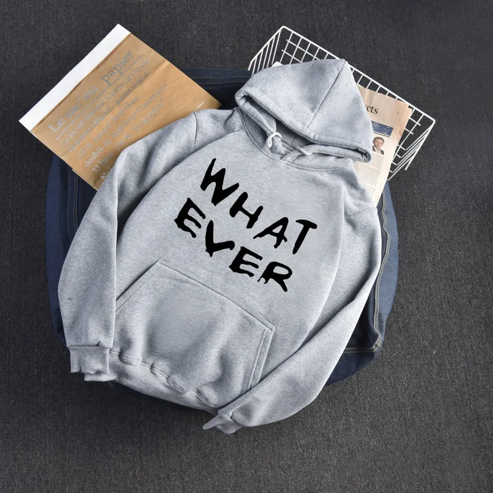 

Women Hoodies 2020 Autumn Hooded Sweatshirt Oversize WHAT EVER Letters Printed Pocket Female Winter Cold Clothing