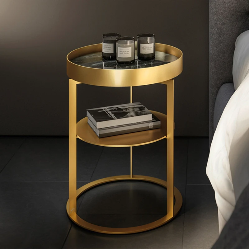 

Скандинавский минимализм zq, золотистый прикроватный столик из натурального мрамора, креативный выставочный зал, двухслойный боковой столи...