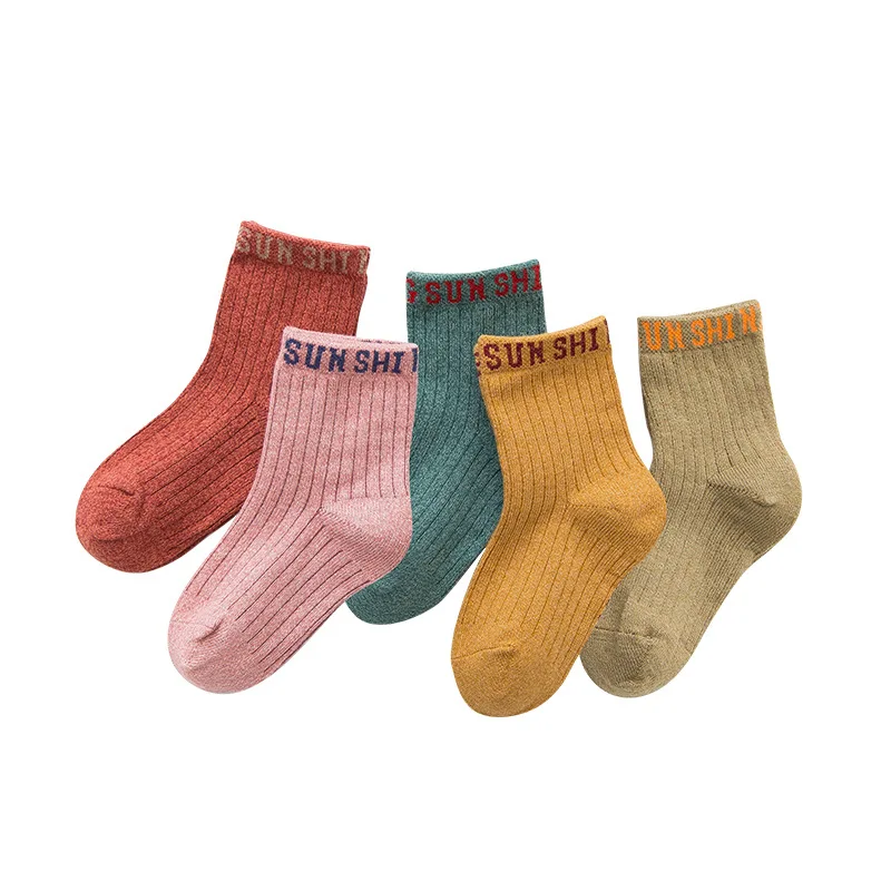5 пар весенне-осенние детские носки для мальчиков и девочек Однотонные Цвет