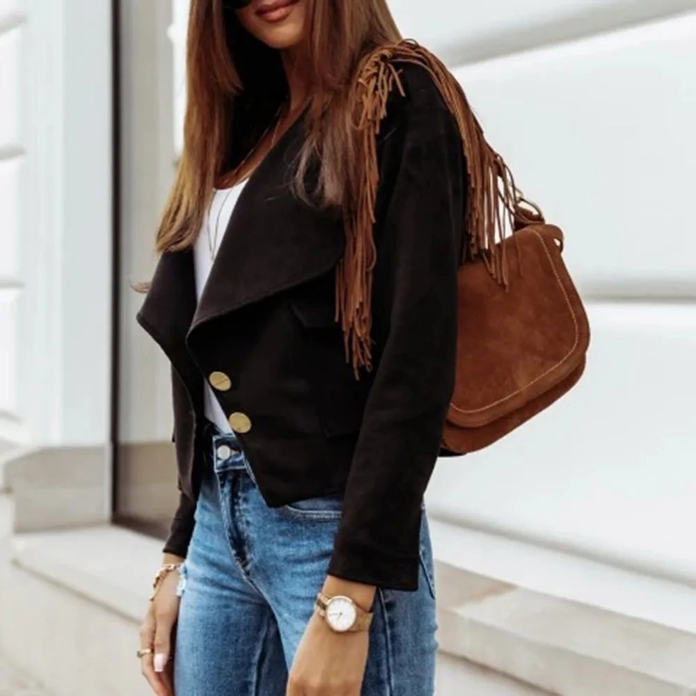 

Short Deerskin Velvet Jackets Women 2020 Fashionable Antumn Solid Color Lapel Button Casual Slim Female Fall Outwear Coats