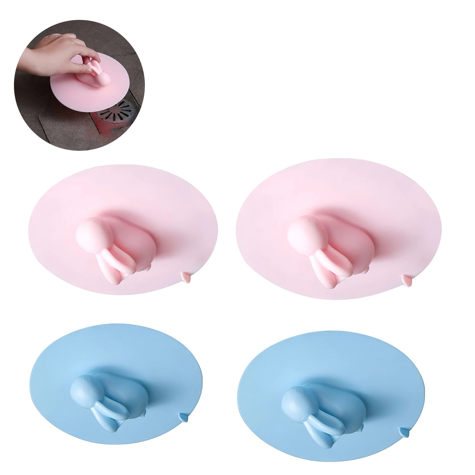 

4pcs sealed deodorant anti-blocking sink cover cute bunny silicone floor drain cover bathroom bathtub plug kitchen sink