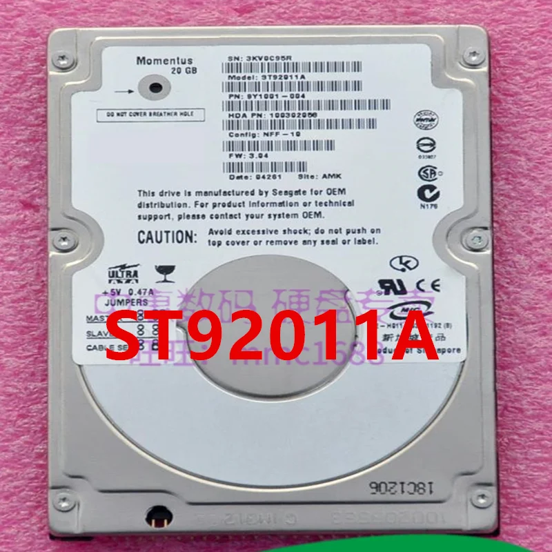 90% New Original HDD For Seagate 20GB 2.5" 2MB IDE 5400RPM For Notebook HDD For ST92011A