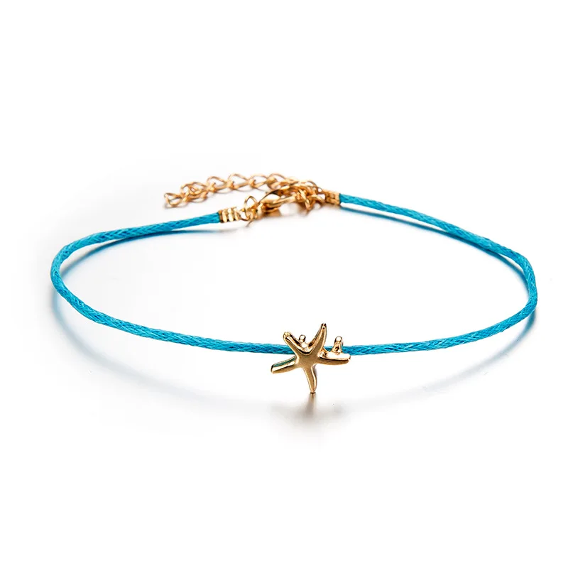 

2021 New Trendy Starfish Shell Eyes Tassel 5 Pieces Anklets For Girl Gift Valentine's Day Gift Jewelry Wholesale Moonso 5733