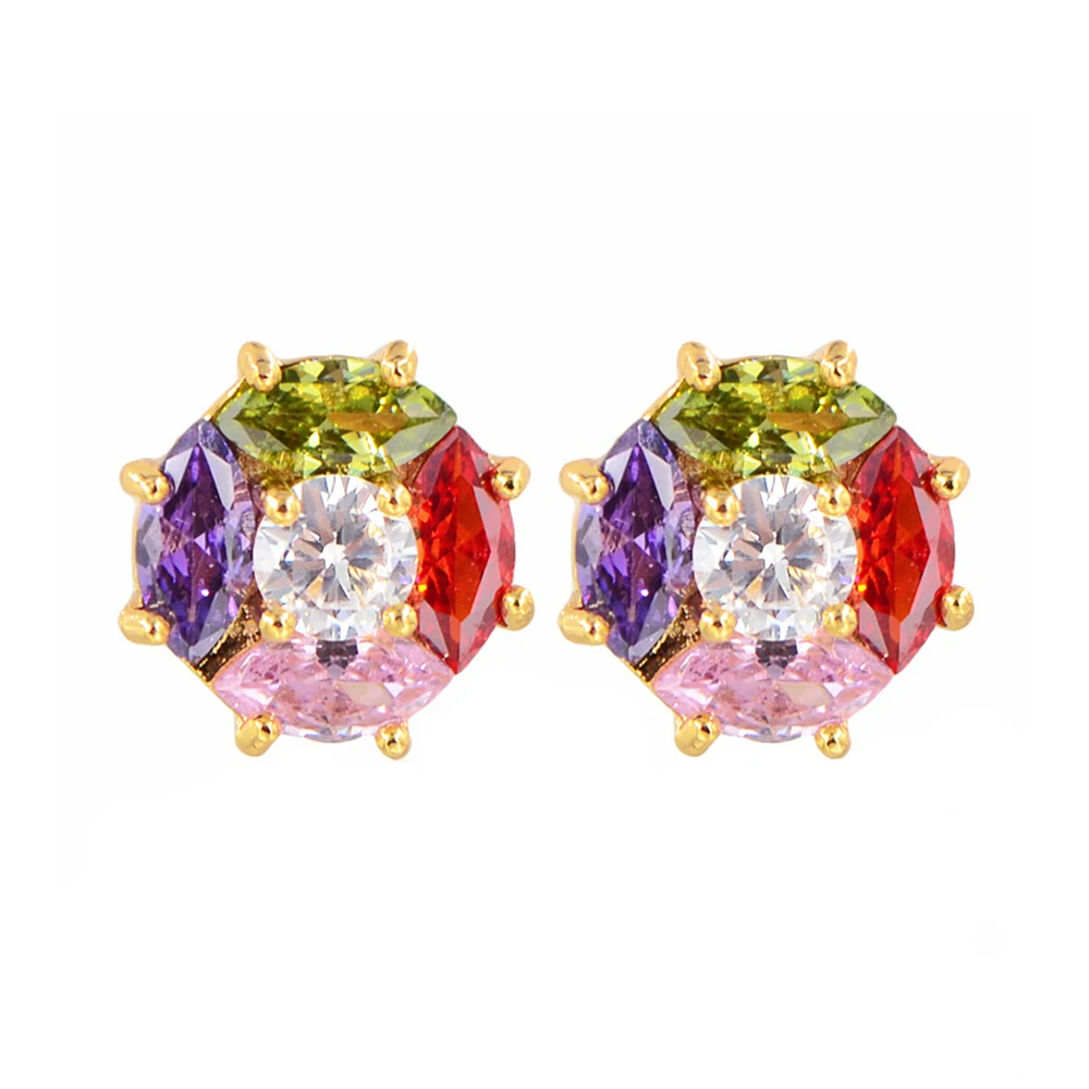Модные трендовые Золотые круглые Радужный Цирконий CZ серьги гвоздики для женщин