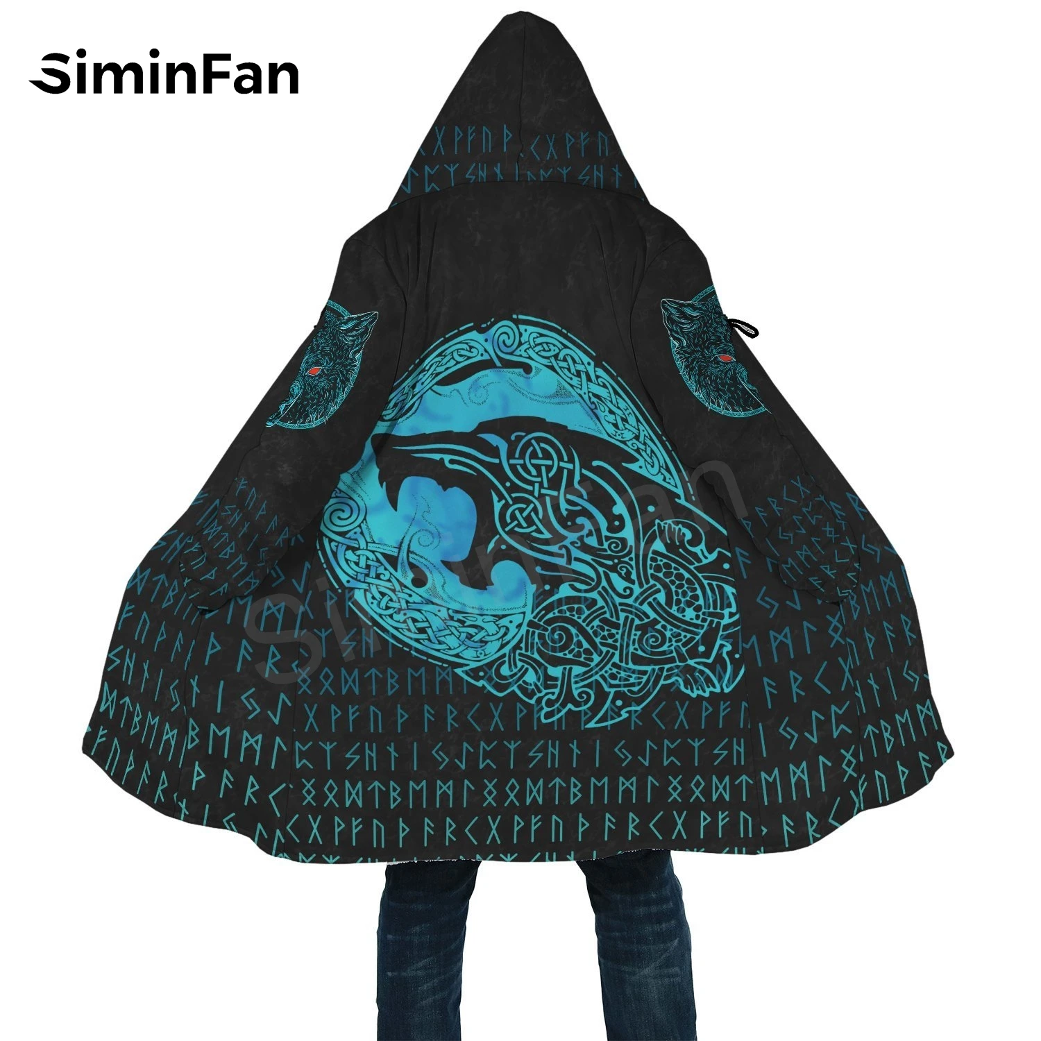 Мужская зимняя теплая фланелевая куртка с капюшоном и 3D-принтом викингов Fenrir Wolf