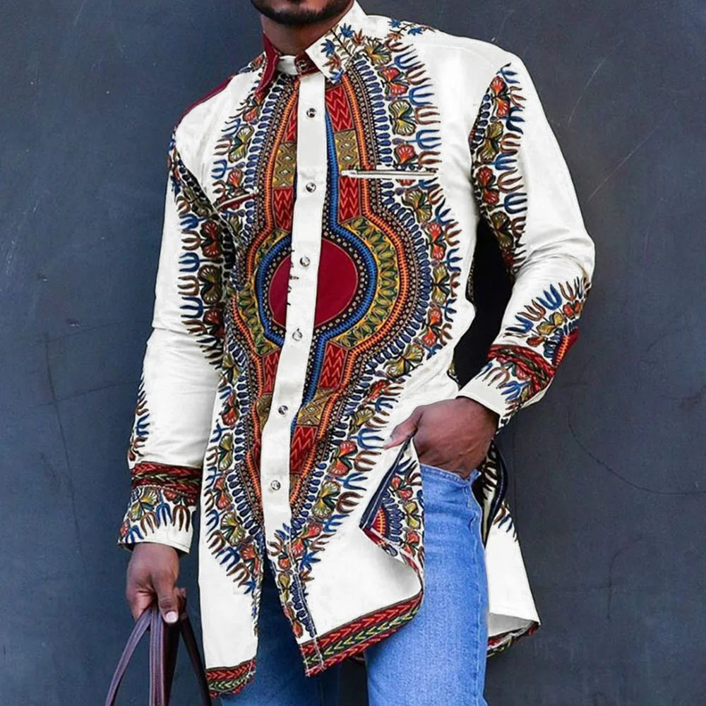 Африканская Мужская рубашка 2020 лето осень цифровая печать шаблон с длинным