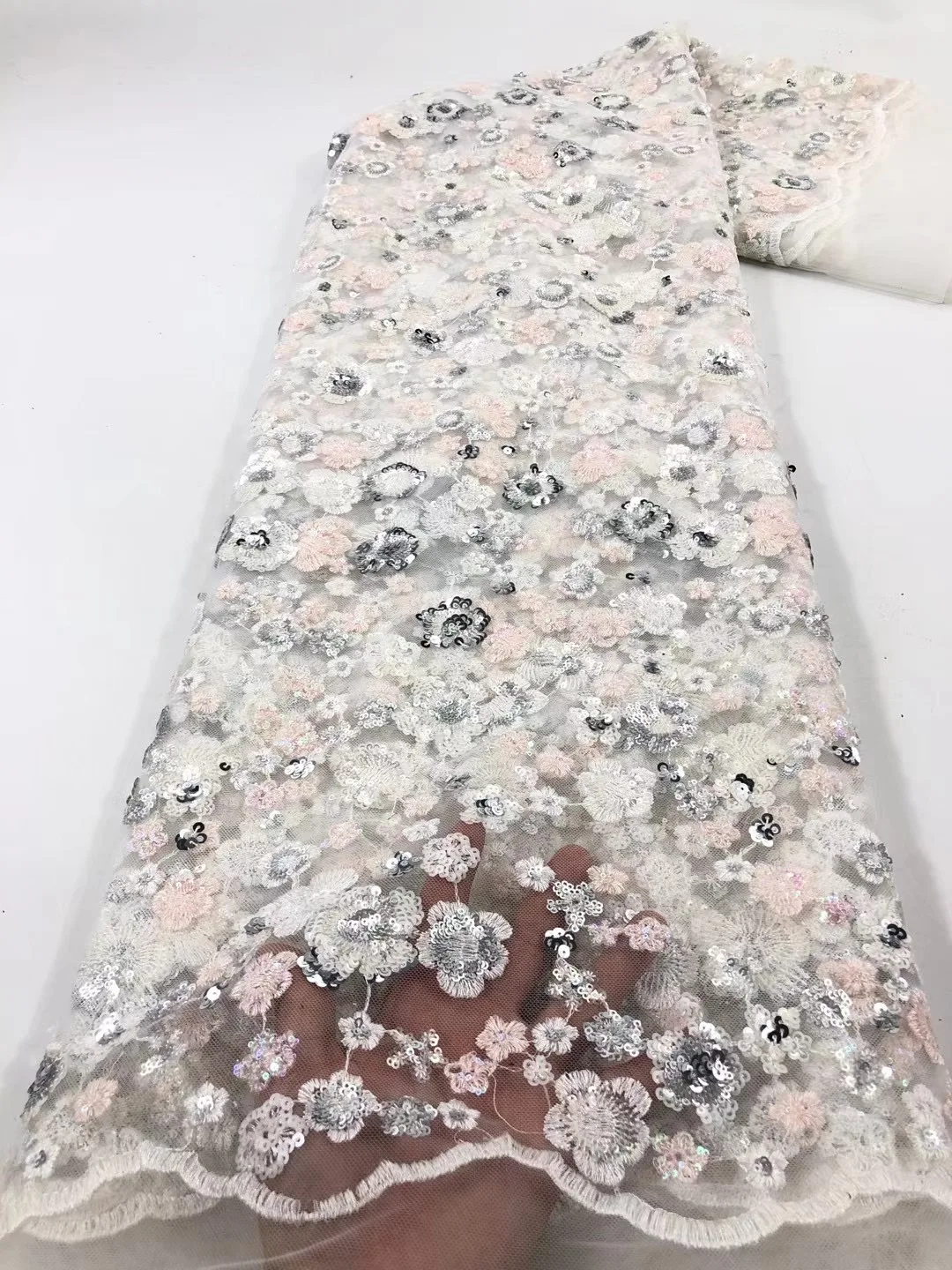 

French luxury embroidery sequin lace fabric 5 yards 2021 new style for sewing fashionable banquet dresses JJ-SZ0295