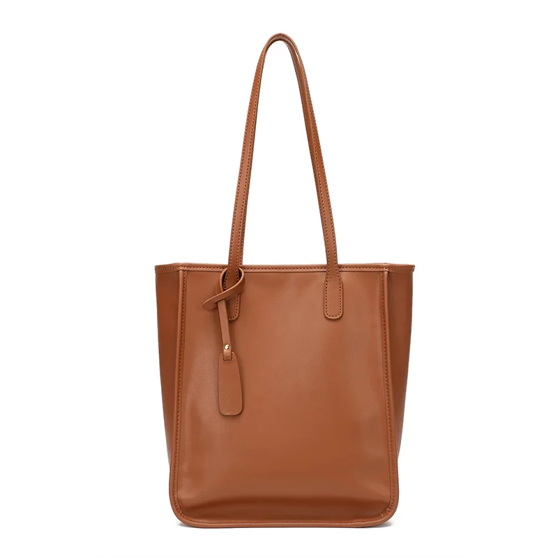 

Fashion Leather Womens Simple Tote Bag With Zipper Design Large Capacity Ladies Brown Shoulder Bags Purse For Work High Quality