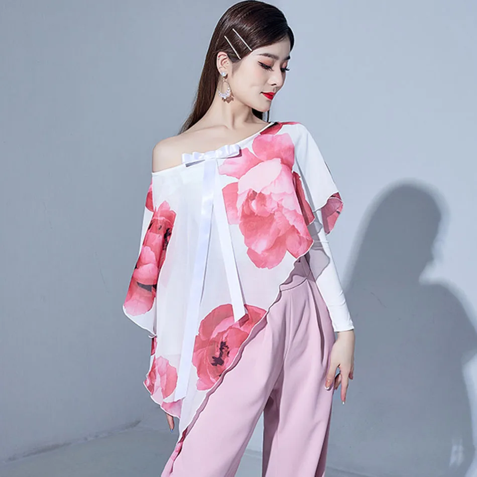 Женское боди для латиноамериканских танцев цветочный и Свободный Топ