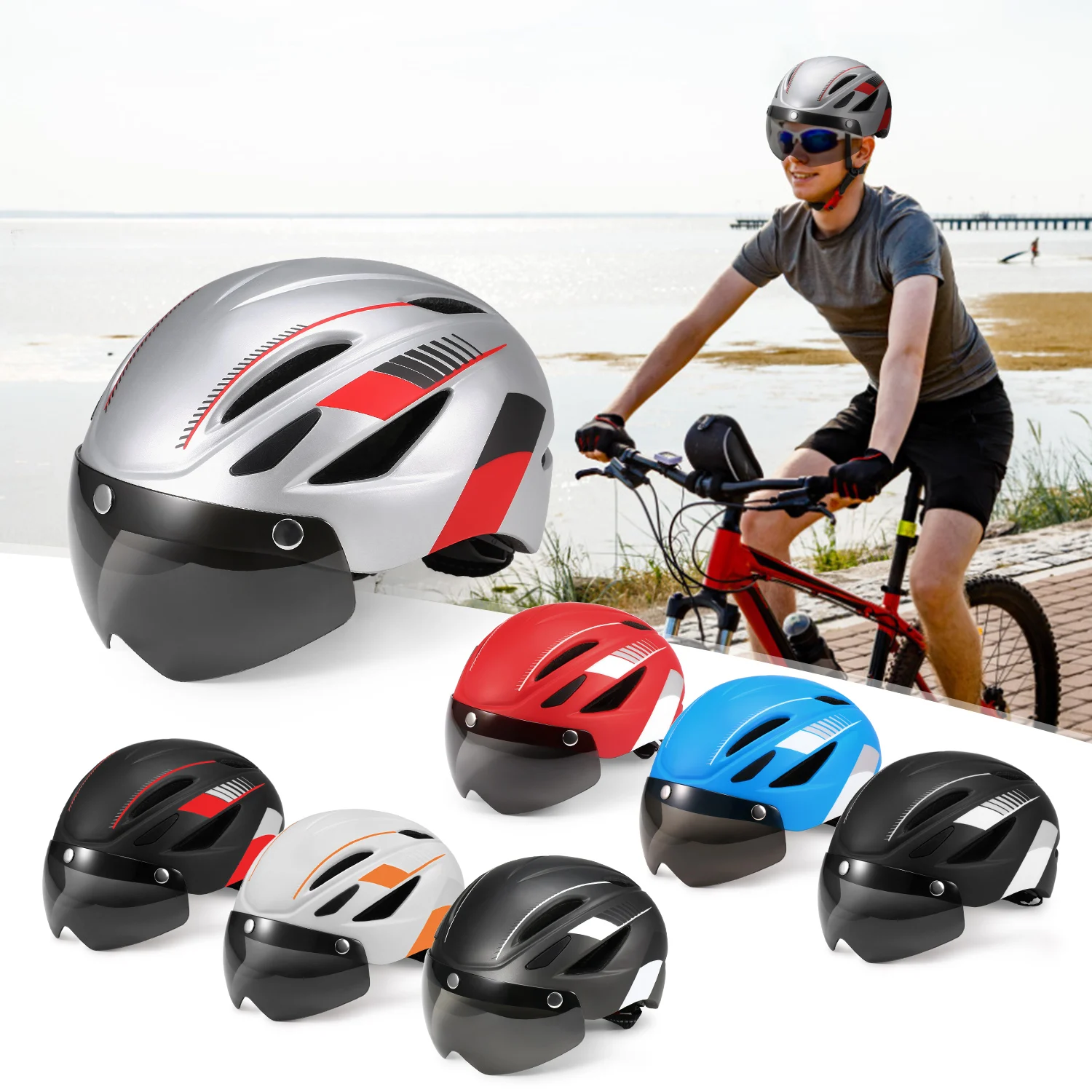 Шлем велосипедный со съемным магнитным козырьком и защитой от