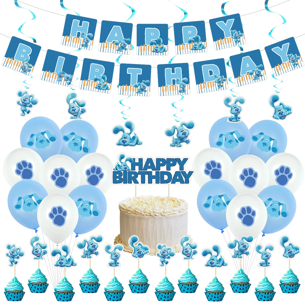 

36PCS / LOT Blue's Clues Theme Birthday Party Decoration Set Letter Flag Spiral Pendant Party Supplies