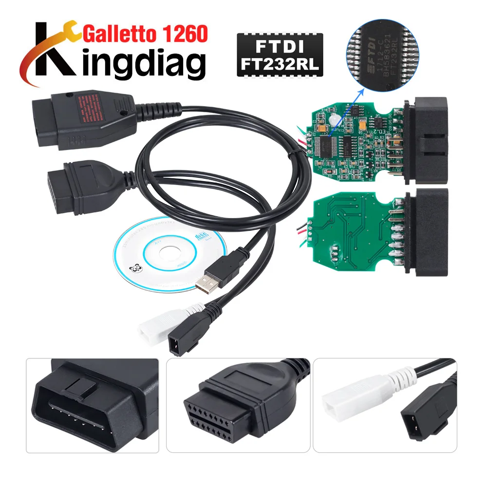 FTDI FT232RL чип новейший galletto 1260 автомобильный диагностический кабель EOBD2 ECU Flasher obd II считыватель кодов сканирующий инструмент Ecu чип токарный инструмент
