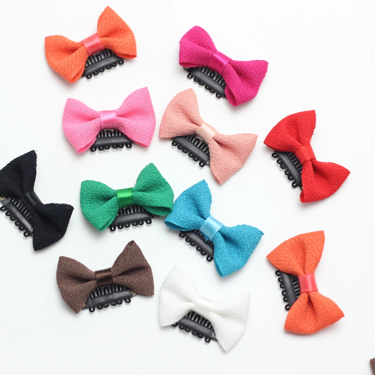 Lazo peque&ntilde;o de 1,6 "para beb&eacute;, lazos de gasa s&oacute;lidos, Mini pestillo de pelo fino, pinza de pelo para reci&eacute;n nacido, horquilla de Color caramelo, 10 Uds.-3