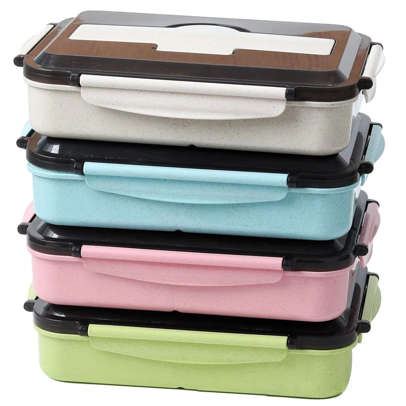 

Bento Box Japanese Style Kids Student Food Container Wheat Straw Material Leak-Proof Square Lunch Box With Tableware Compartment