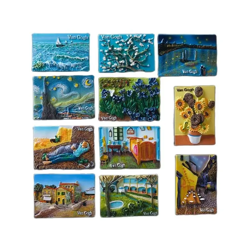 

3D Refrigerator Magnets Sticker Resin 1pcs Van Gogh Painting Home Decoration Sunflower Resin Craft Souvenir