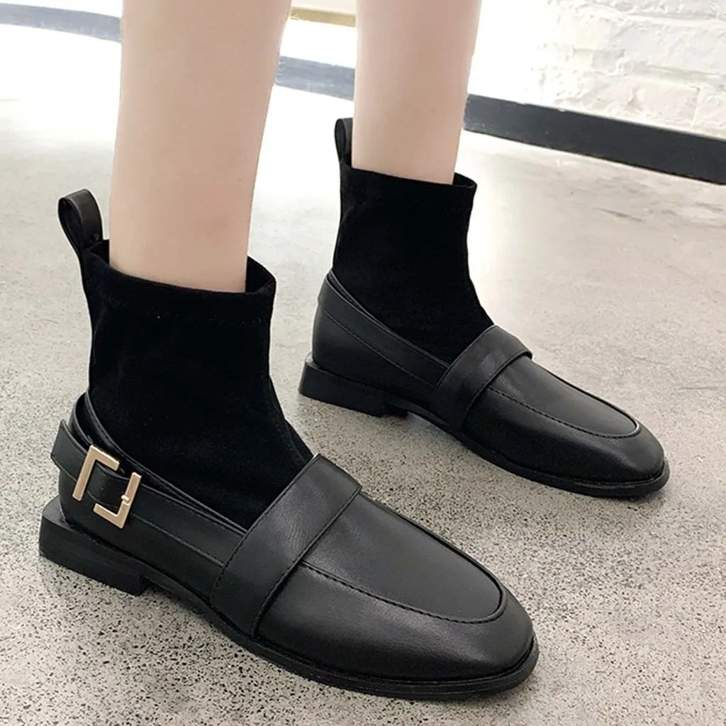 Женские зимние ботинки до середины икры армейские ботильоны с шипами на низком