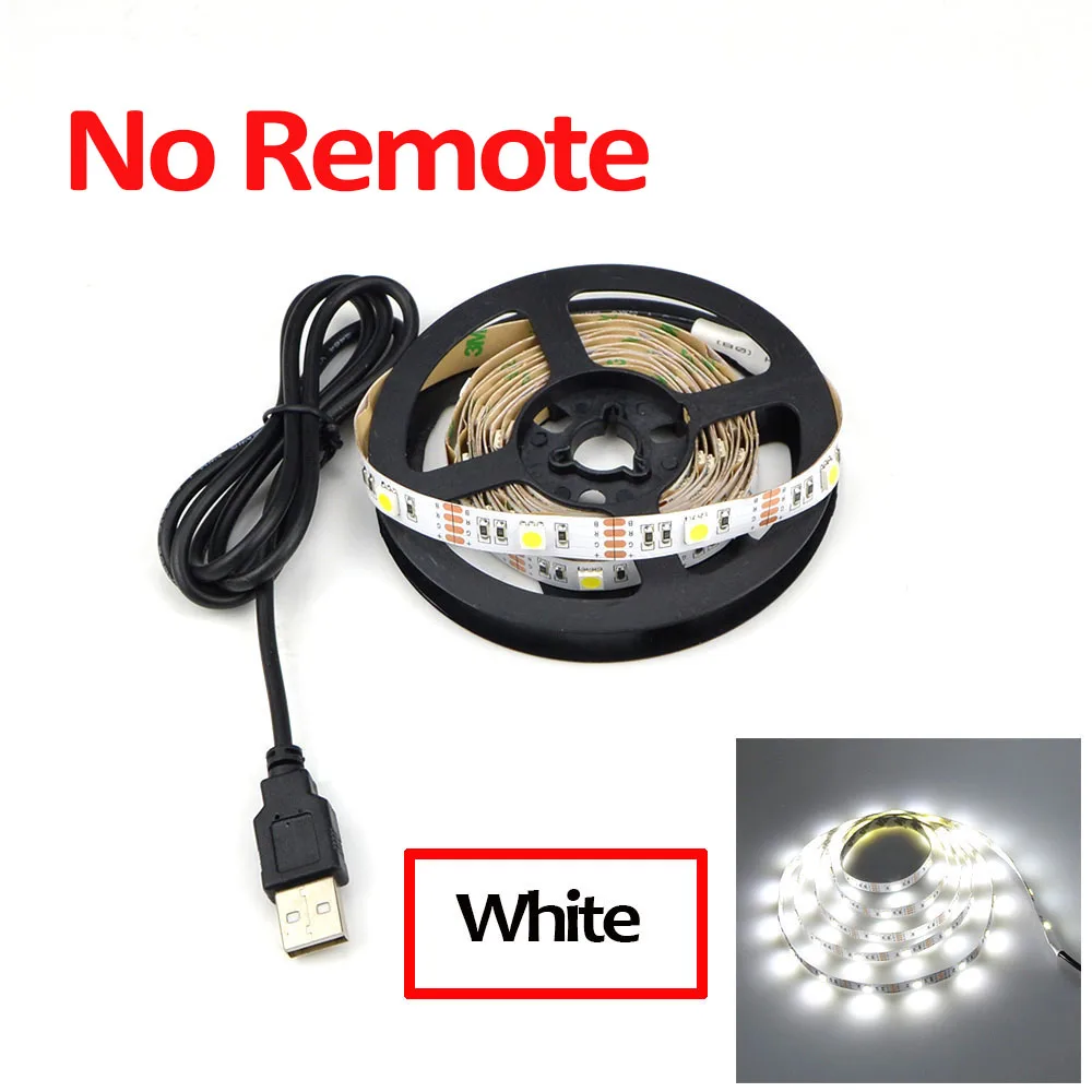 White No Remote Ambi светильник ТВ СВЕТОДИОДНЫЙ светильник полоса 5050 светодиодный RGB USB Светодиодная лента светильник 5 в теплый белый Диодная лента лампа подсветка светодиодный полоса striscia светодиодный ПК - Испускаемый цвет: White No Remote