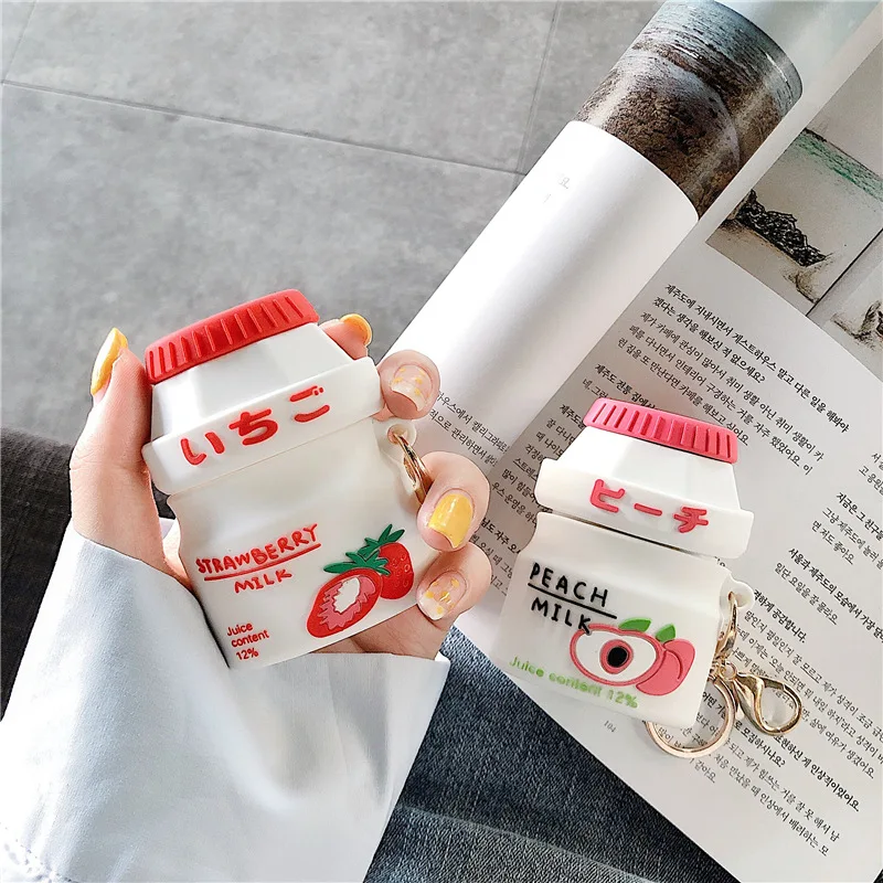 Симпатичные Фрукты бутылки из под молока наушники чехол силиконовый Kawaii персик
