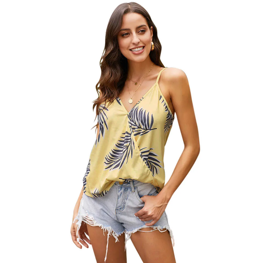 Майка женская повседневная с V-образным вырезом топ без рукавов цветочным