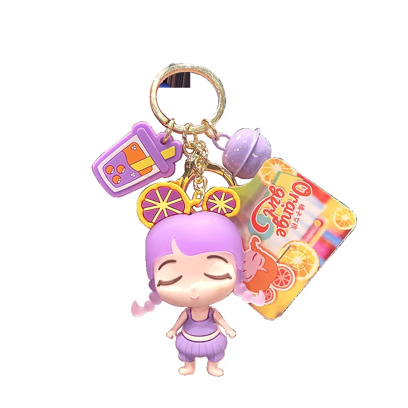 

2021orange Candy Girl Keychains Girl Lovely Silica Gel Bell Key Chain Girl Heart Net Red Packet Decorative Key Rings Accessories