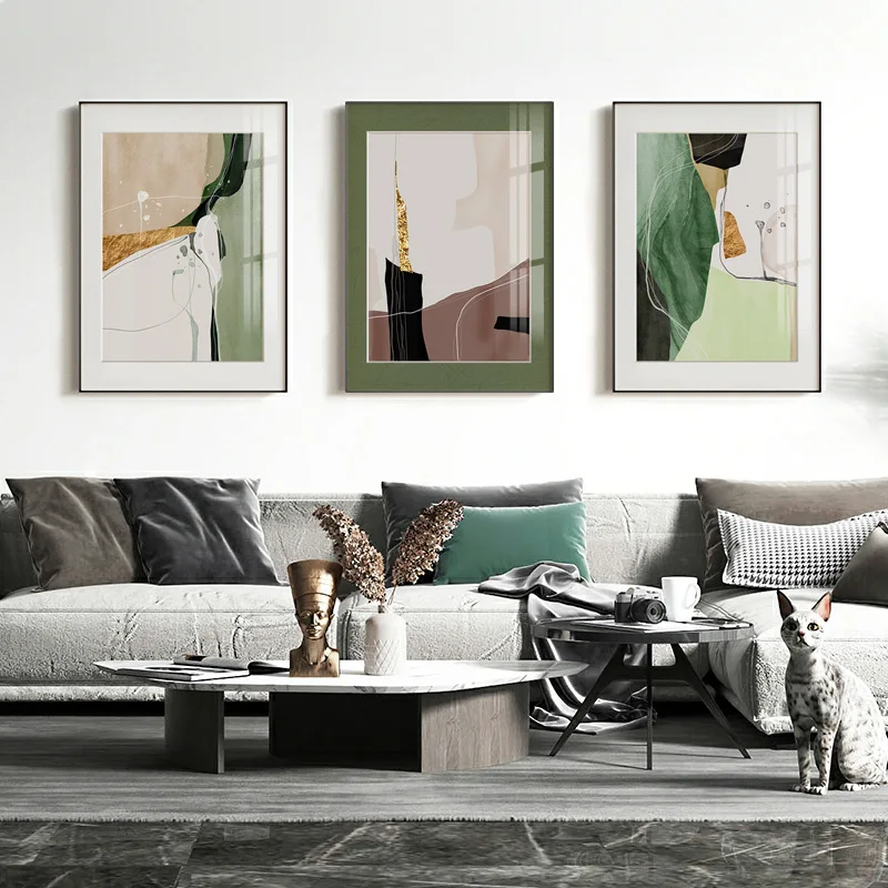 

Modern Nordic Style Home Decor Picture for Living Room Waterproof Ink Backgrand Wall Art Green Color One Piece Poster Unframe