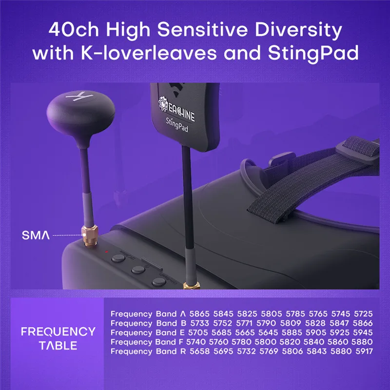 Eachine-gafas varifocales de 5,8G con DVR en HD y FPV, visor varifocal de 40 canales y 5,8 G, FPV, DVR en HD, v&iacute;deo de 900x600 de 3 pulgadas, auriculares con bater&iacute;a incorporada-5