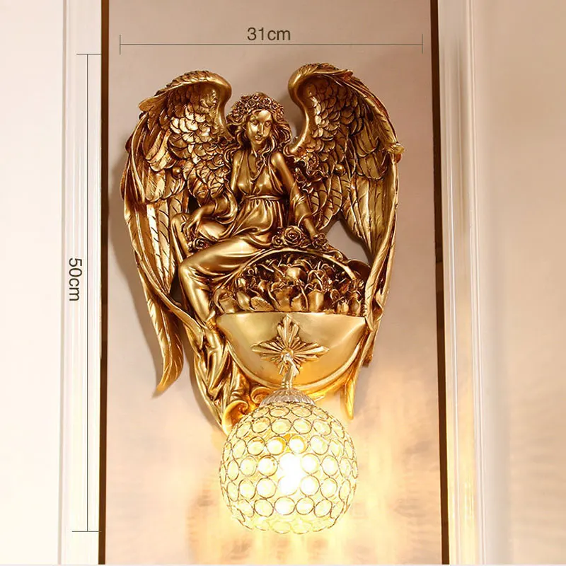 

European Style Living Room Dining Room Wall Decoration Wall Lamp Golden Angel Crystal Bedroom Bedside Wall Lamp E27