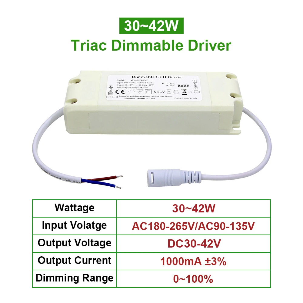 AC 110V 220V Triac затемнения светодиодный драйвер 1000mA 1A 30 Вт 40 Мощность блока питания