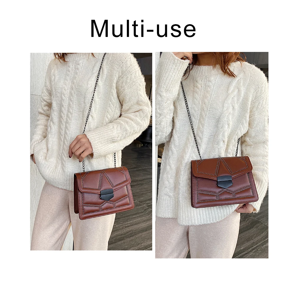 Маленькие женские сумки мессенджеры на цепочке с заклепками для женщин