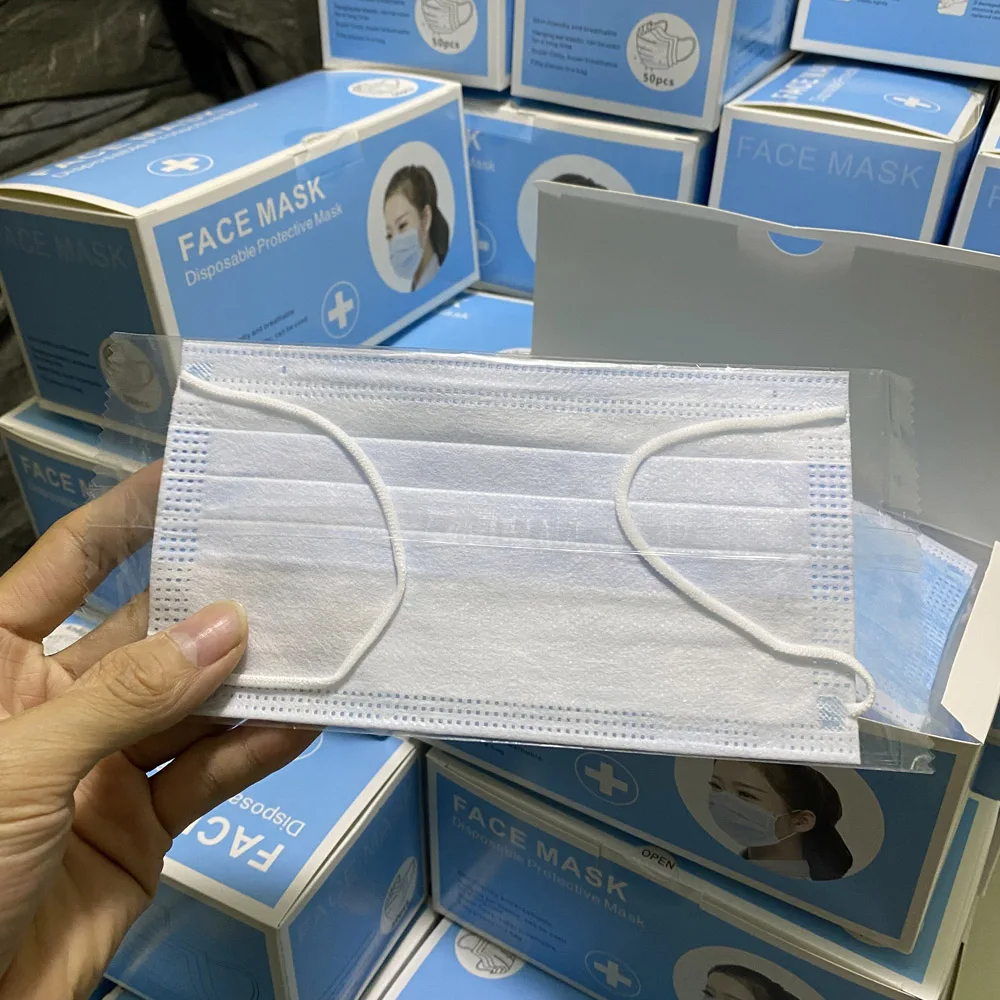 

Single package 3 layer disposable face mask 3 ply Meltblown none-woven filter mouth masks Adult earloop thick Breathable