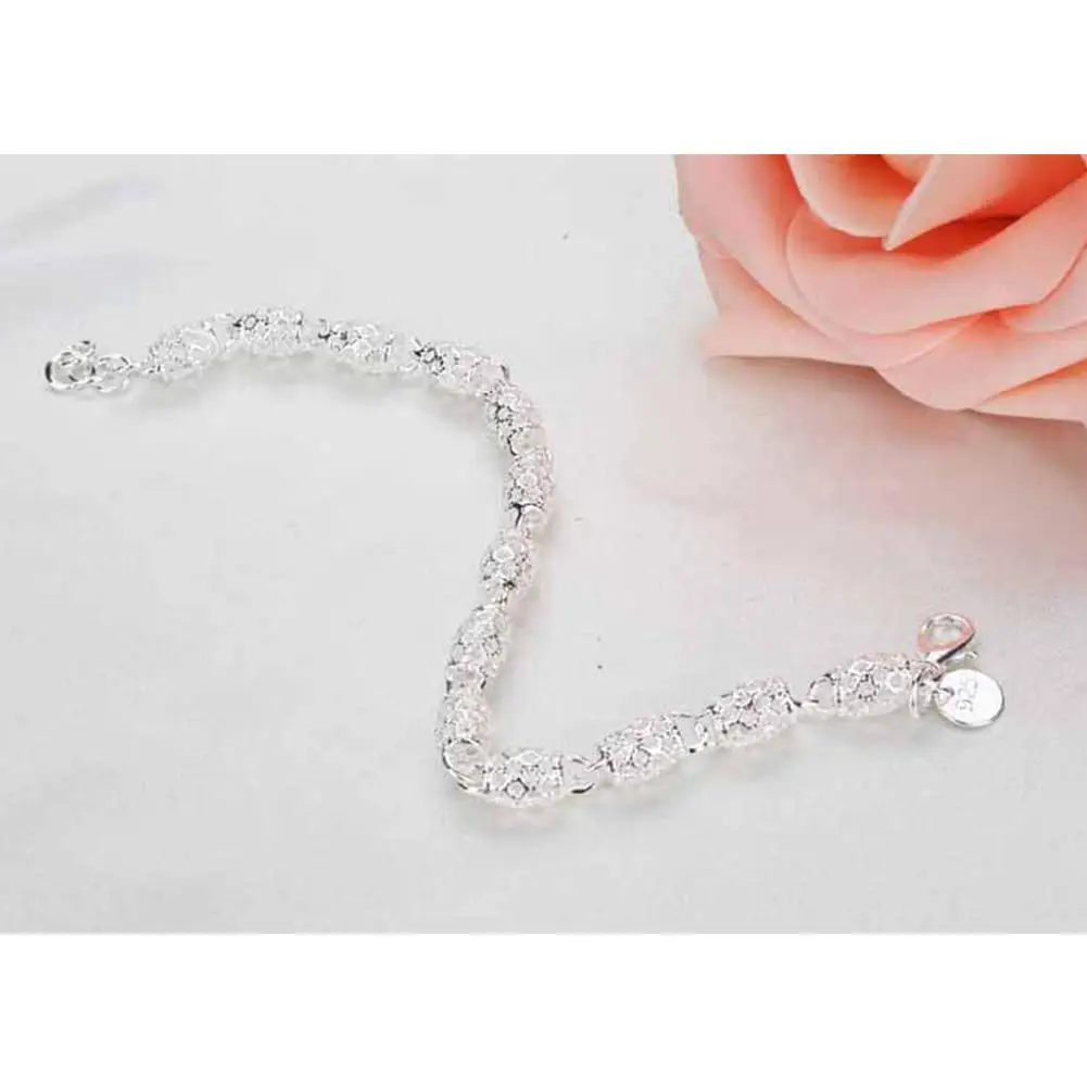 Женский простой счастливый бусина сверкающий посеребренный браслет модный 19 см |