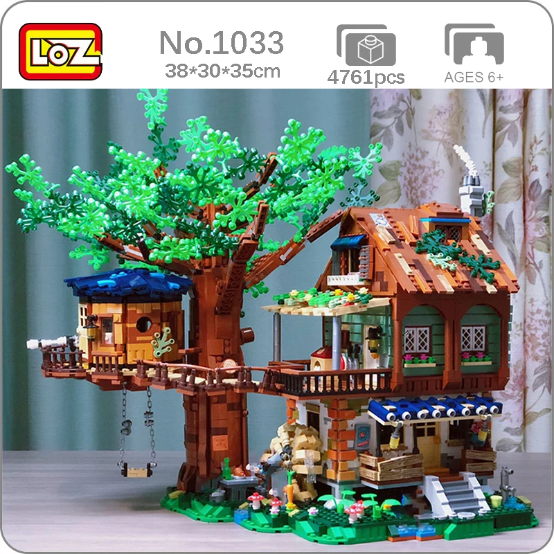 

LOZ 1033 Architecture Forest Tree House Cabin Waterwheel Swing River Leaves Mini Blocks Bricks Building Toy for Children no Box