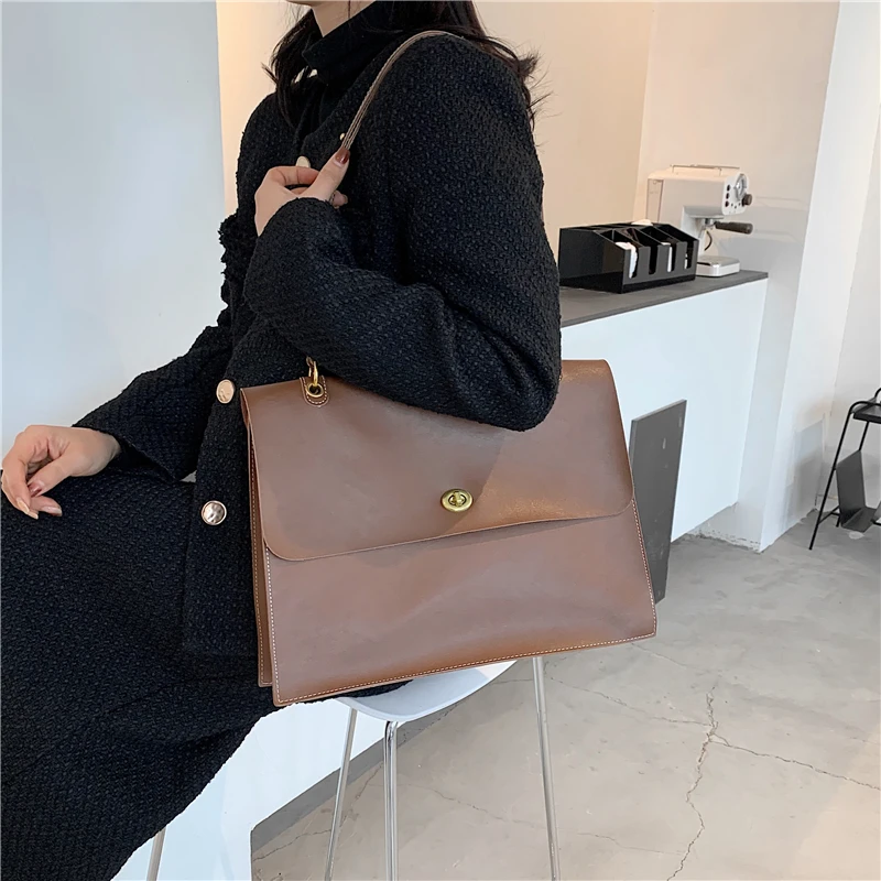 Винтажный однотонный большой портфель сумки через плечо для женщин вместимости