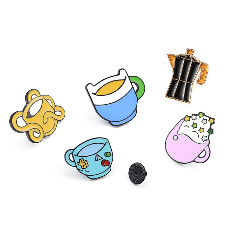 Creative Coffee Machine Cup Collection Brooch Cartoon Daily Enamel Pin Backpack Shirt Collar Label Pins Badge Funny Kids Jewelry