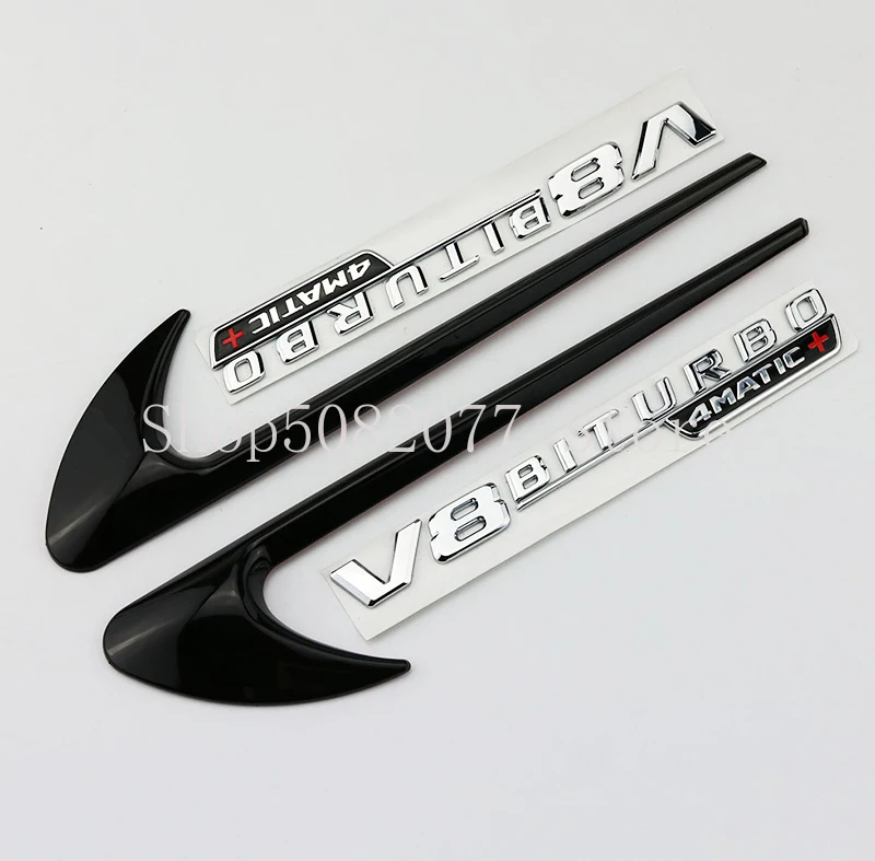 Vent Fender отделка эмблемы лезвие логотип V8 BITURBO 4matic + для Mercedes Benz AMG C200 C300 E300 E400 W213