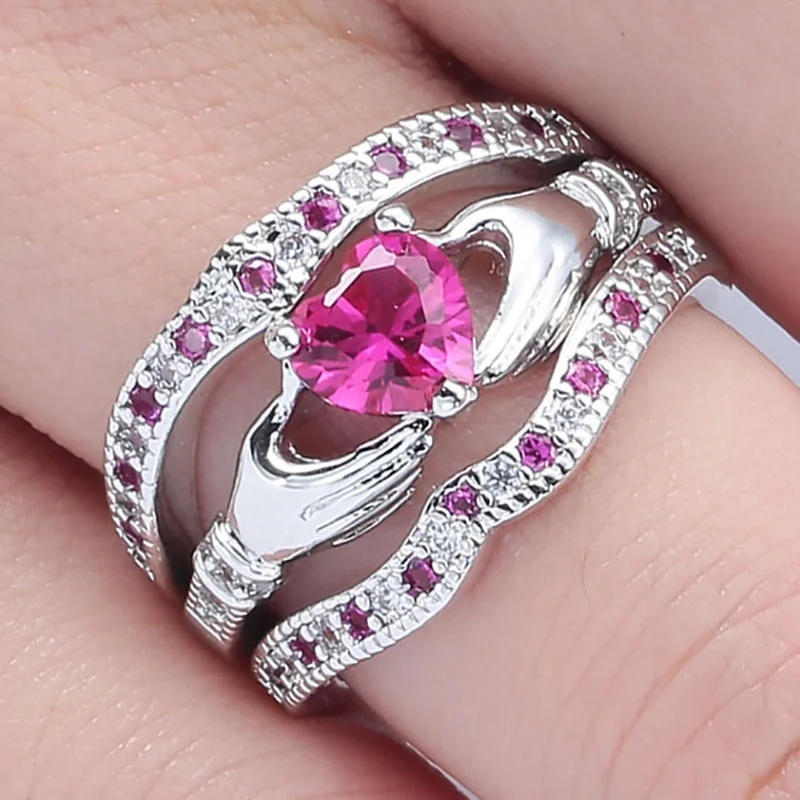 

3Pcs Rings Set For Women Simple Design Fashion Jewelry Bridal Heart Zircon Rings Sets Wedding Engagement Ring Accessory