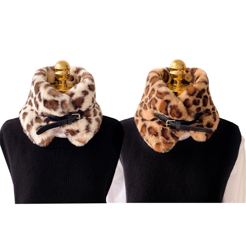 

Зимний теплый Пушистый Плюшевый воротник шарф с леопардовым принтом шейный платок с поясом-пряжкой
