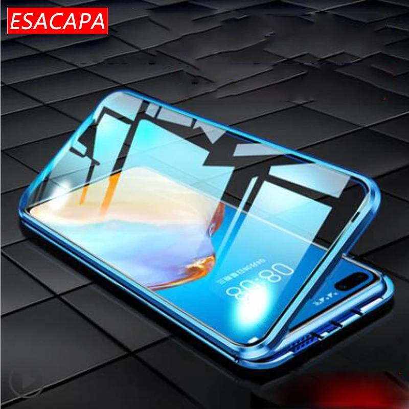 360 magnetic adsorption metal phone case for huawei p40 pro plus double sided tempered glass shockproof cover for huawei p30 pro free global shipping