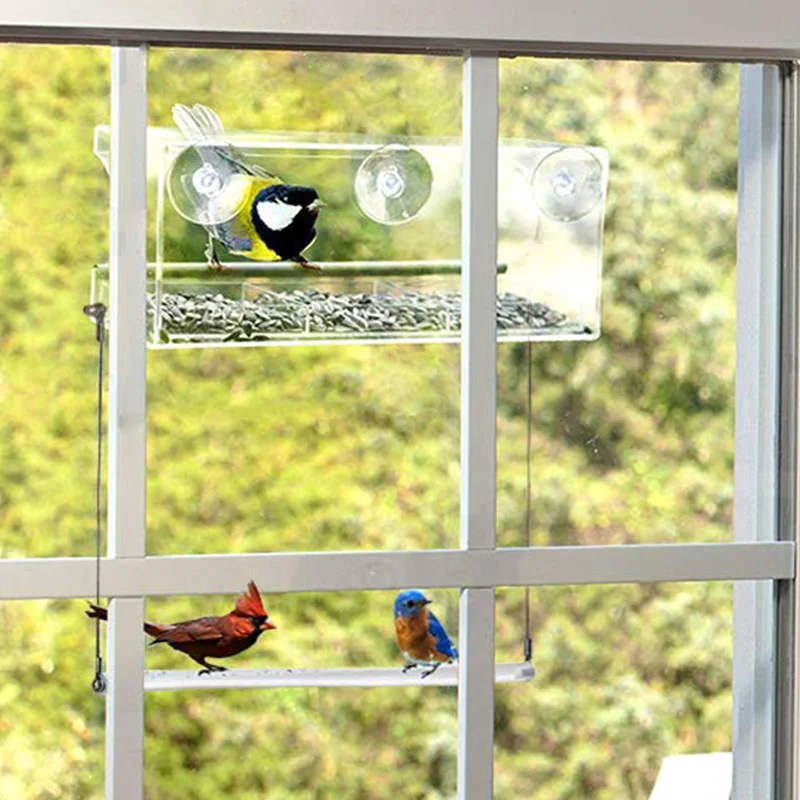 

Acrylic Crystal Clear Large Window Bird Feeder with 3 Powerful Suction Cups with Removable Tray Drain Holes Bird Feeder FPing