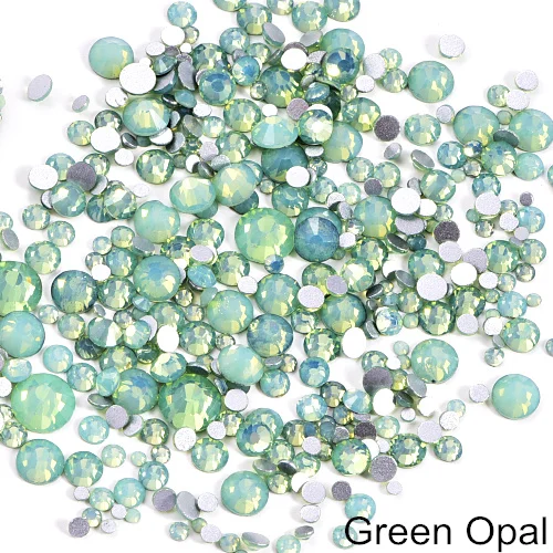Green opal 12 размеров опал цвета не горячей фиксации стразы с плоской задней стороной блестящие стразы прозрачные стеклянные стразы для украшения ногтей B0955 - Цвет: Green opal