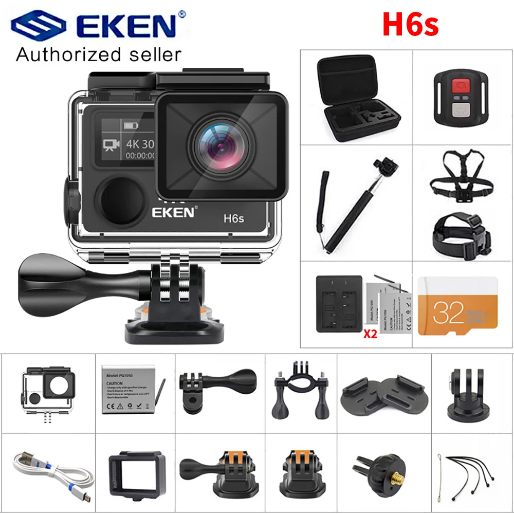 Экшн камера EKEN H6S Ultra HD Ambarella A12 chip 4k 30fps 1080p 60fps EIS 30M Водонепроницаемая Спортивная