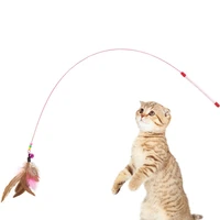 interactive cat toys feather bell wand teaser rod funny fish shape bell bead play pet wand toy steel wire feather cat teaser toy